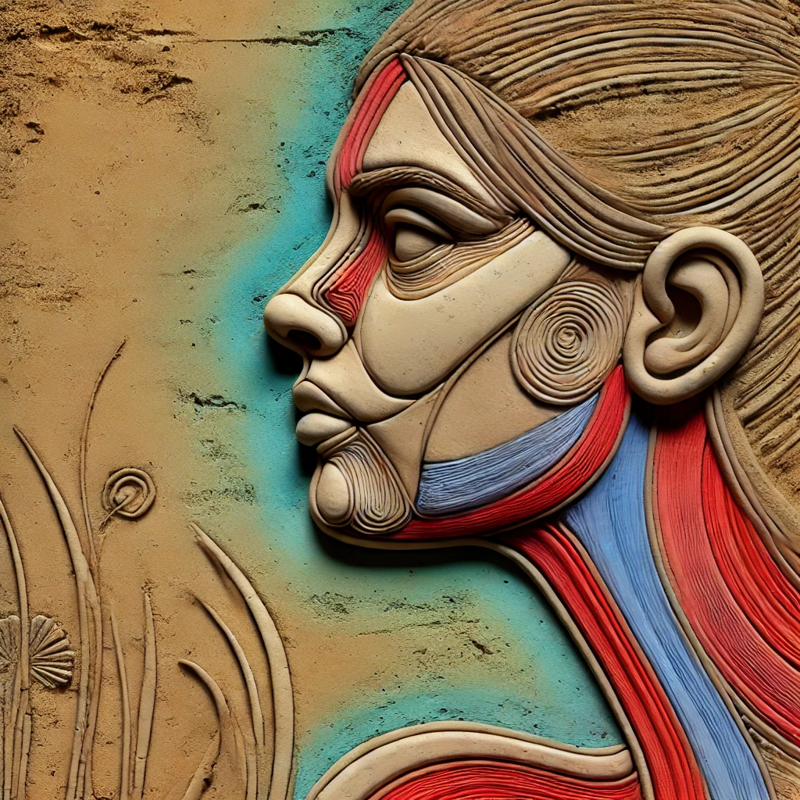 DALL·E 2024-10-18 05.13.21 - A tension-filled clay contour drawing of a girl, created with thin line strokes and featuring vibrant colors, enhanced by structured shading against a.webp